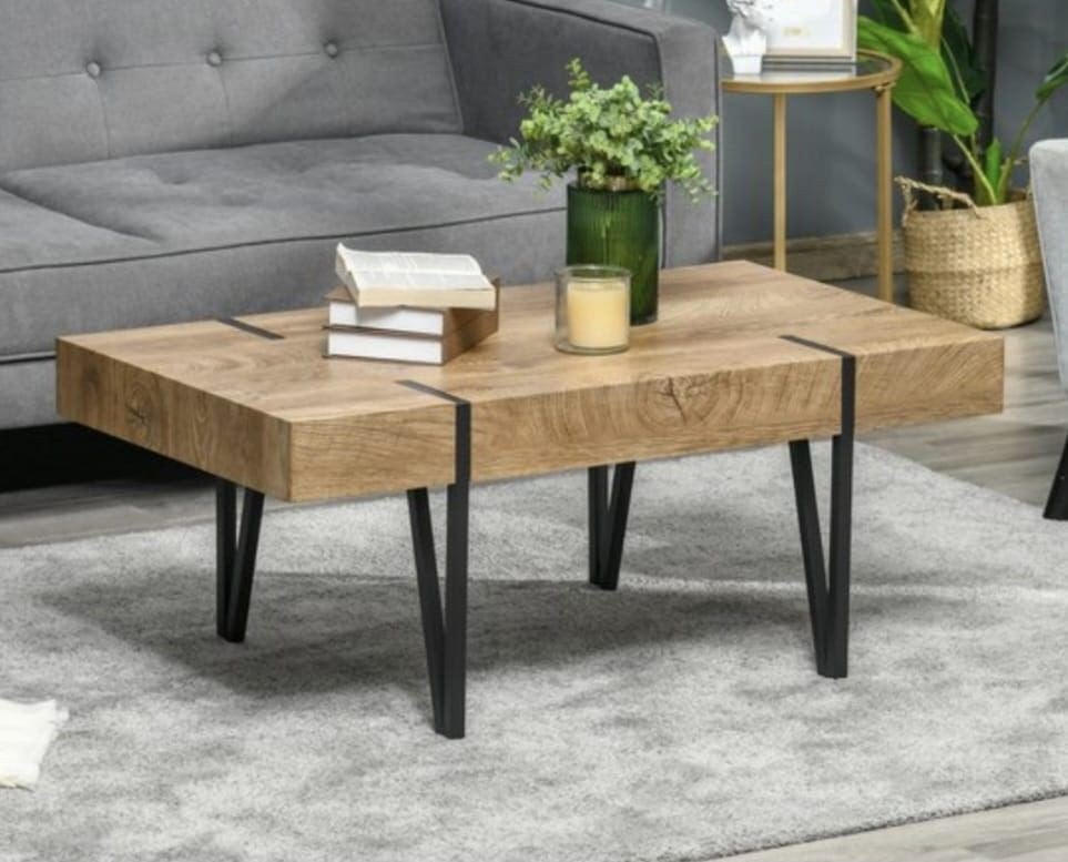 Salontafel Hout met Zwart Metalen Poten - Indust rieel, 50 tot 100 cm, 100 tot 150 cm, Zo goed als nieuw, Industrieel