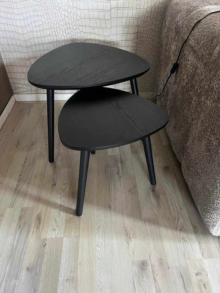 Set van 2 zwarte bijzettafels/salontafels, 45 tot 60 cm, Minder dan 55 cm, Gebruikt, Ophalen of Verzenden