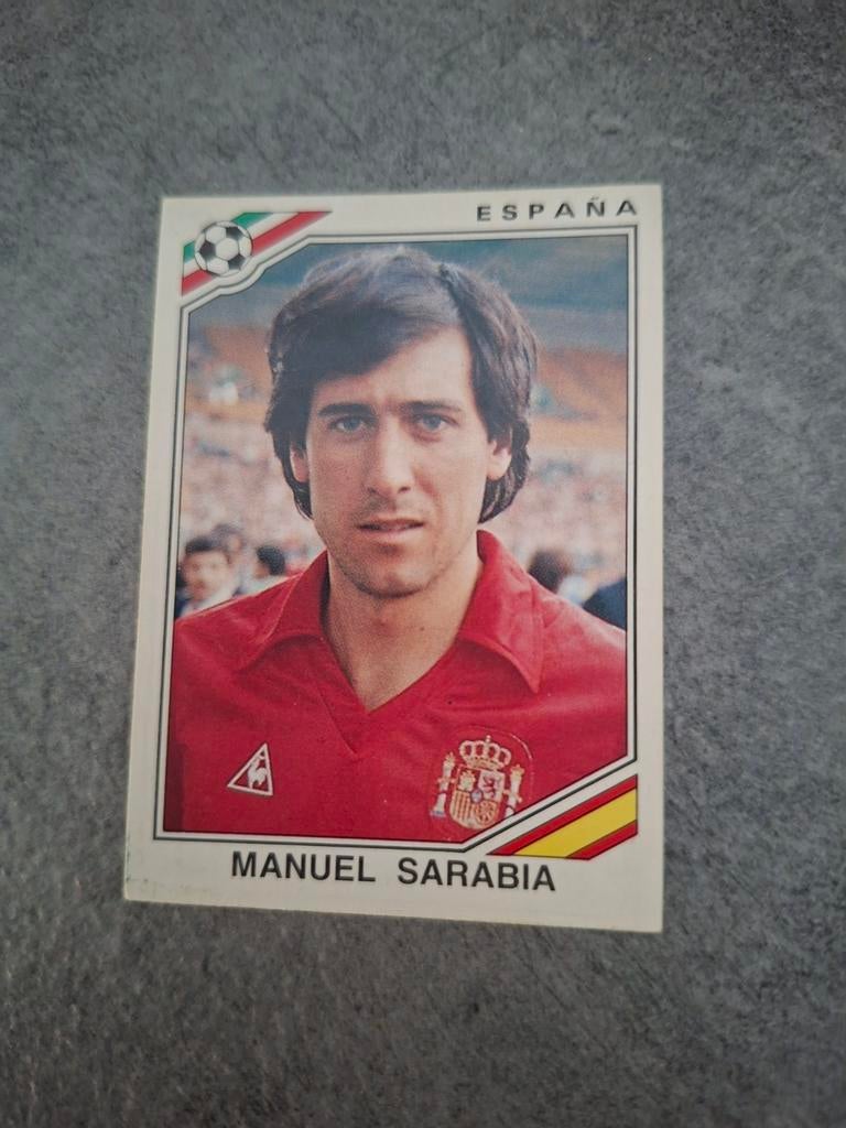 Panini sticker WK 86 Mexico. Speler Manuel Sarabia Spanje., Verzenden, Zo goed als nieuw, Sticker