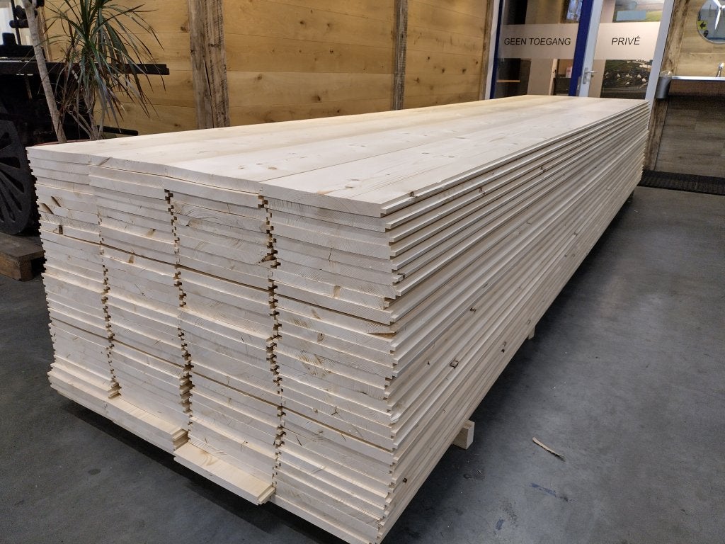 Extra Brede Vurenhouten Vloerdelen 25x280 mm – 5 Meter Lang, Niet ingevuld, Niet ingevuld, Nieuw, Vloerdelen of -planken