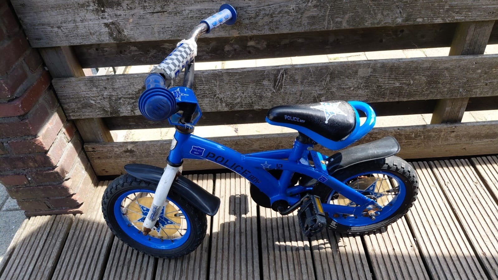 Kinderfiets 12 inch - Blauw 'Police' thema, Fietsen en Brommers, Fietsen | Kinderfietsjes, Ophalen, Gebruikt, Minder dan 16 inch