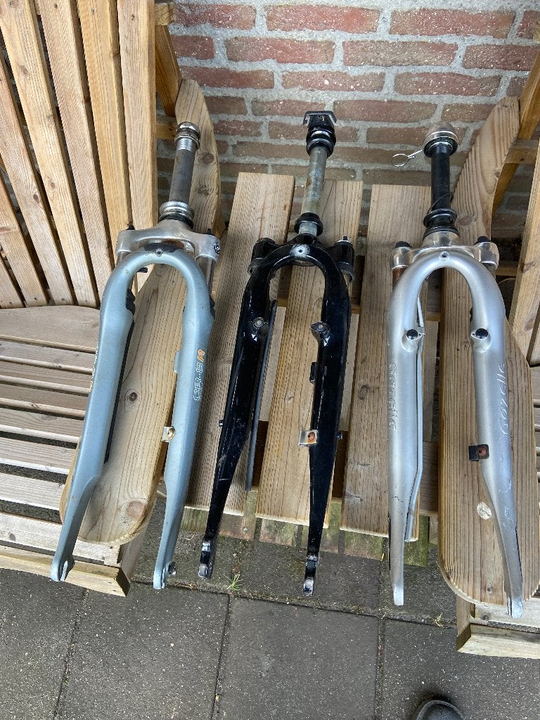 3 verende voorvorken, Fietsen en Brommers, Ophalen, Gebruikt, Staal, Voorvork