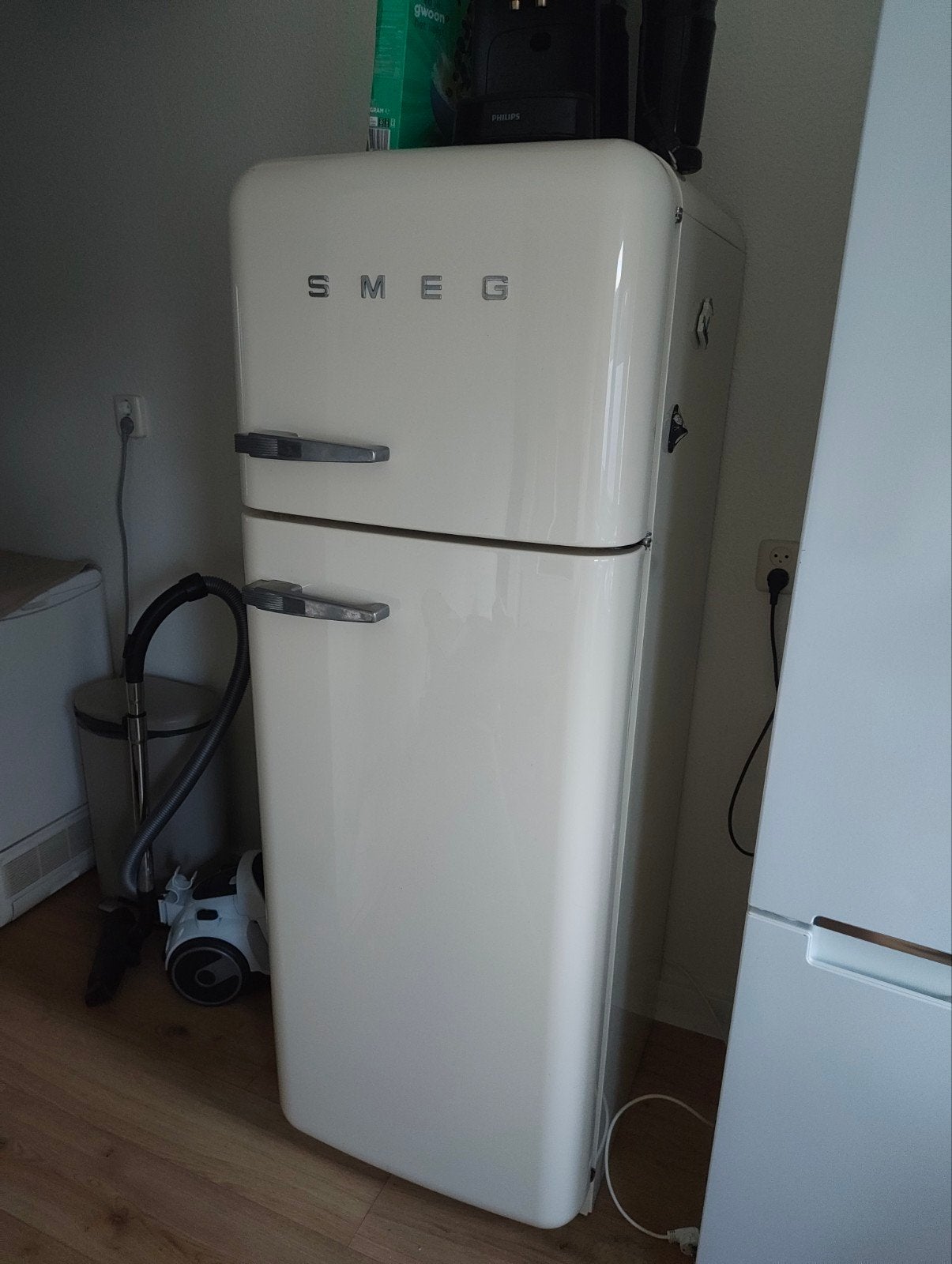 Smeg FAB30RCR6 Koelkast met vriesvak - Crème Retro Design, Ophalen, Gebruikt, 200 liter of meer, 160 cm of meer