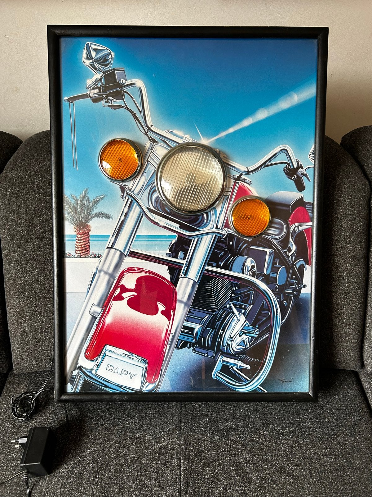 Dapy poster schilderij met verlichting - Harley Davidson, Ophalen, Gebruikt, Schilderij, 75 – 100
