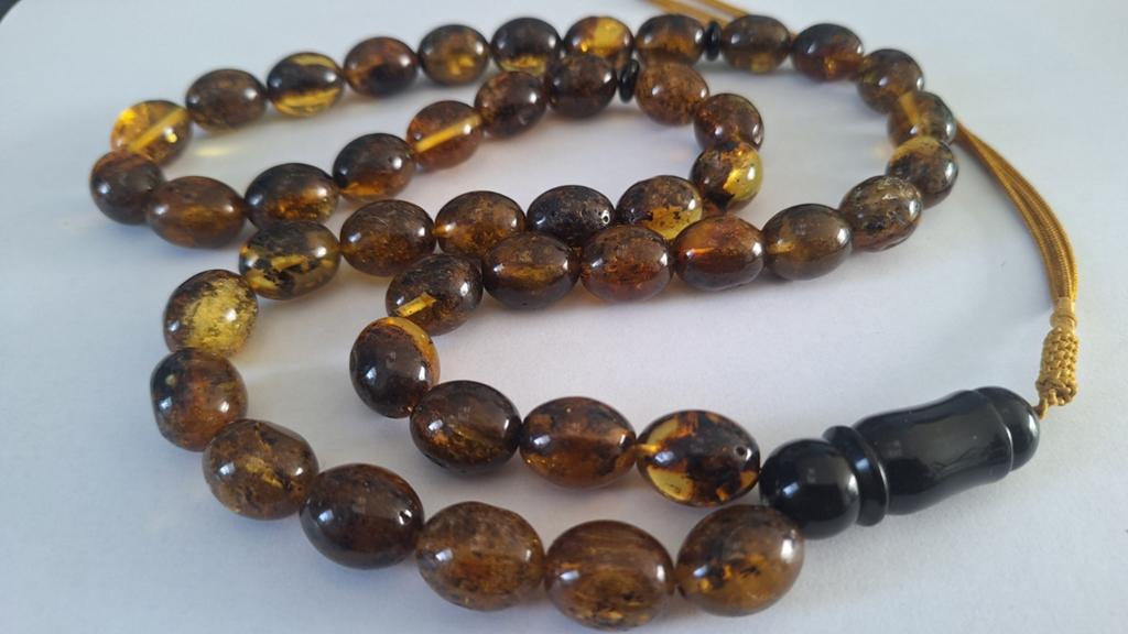 Baltische amber barnsteen tesbih ketting, Ophalen of Verzenden, Overige materialen, Ketting, Met edelsteen
