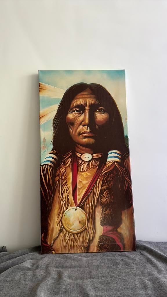 Canvas Schilderij - Native American "Two Feathers"80cm, Verzamelen, Ophalen of Verzenden, Zo goed als nieuw