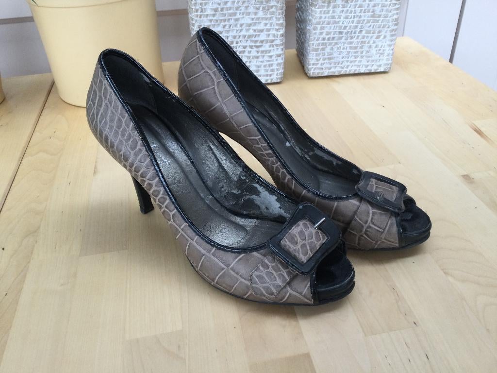 Pumps maat 39, leverkleur, dierenprint, hak 8 cm, gedragen, Pumps, Bruin, Ophalen of Verzenden, Gedragen