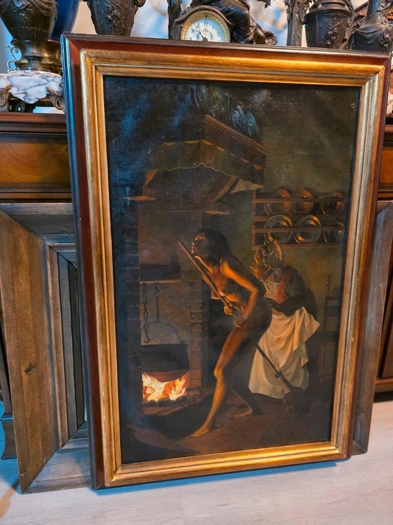 Oud schilderij: Vrouw bij open haard Nikolay Bessonov, Ophalen