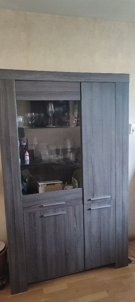 buffet en vitrinekast met verlichting, Huis en Inrichting, Kasten | Vitrinekasten, Ophalen, 100 tot 150 cm, 150 tot 200 cm, 25 tot 50 cm