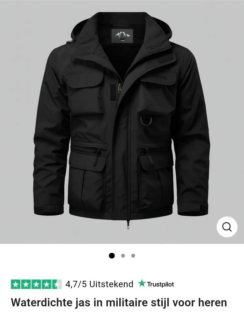 Waterdichte jas in militaire stijl voor heren, Kleding | Heren, Jassen | Winter, Ophalen of Verzenden, Nieuw, Overige maten, Zwart