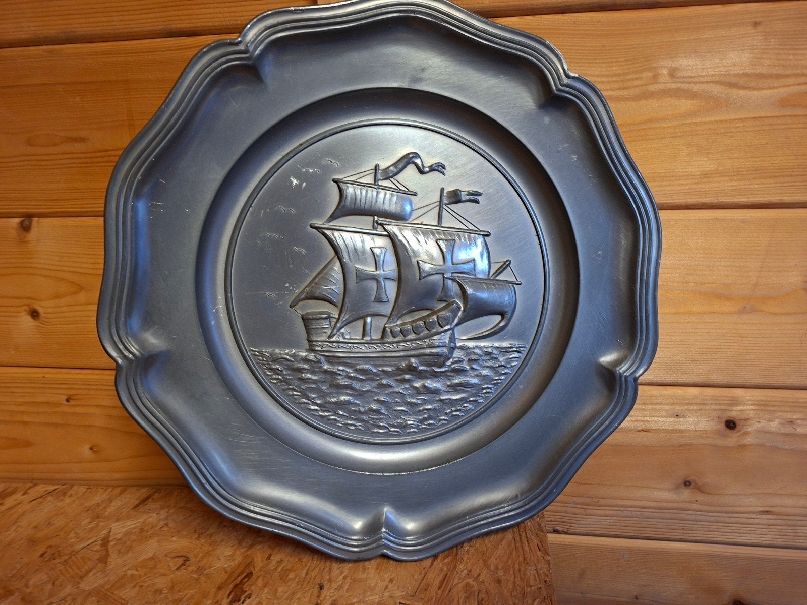 Vintage tinnen bord boot/vloot., Antiek en Kunst, Ophalen of Verzenden