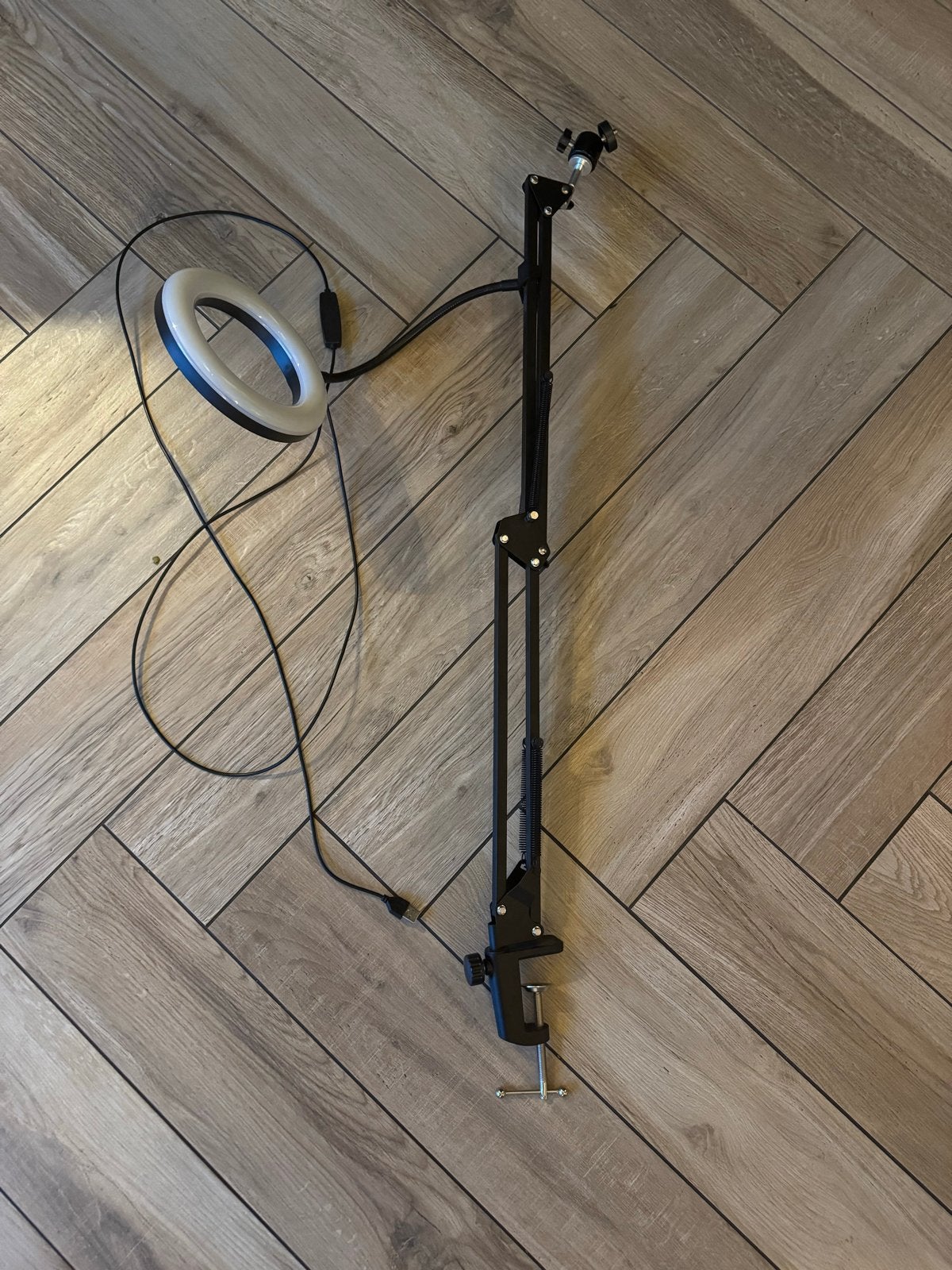 Ringlamp met verstelbare arm en tafelklem, Dimbaar, Ophalen of Verzenden, Zo goed als nieuw, Overige merken