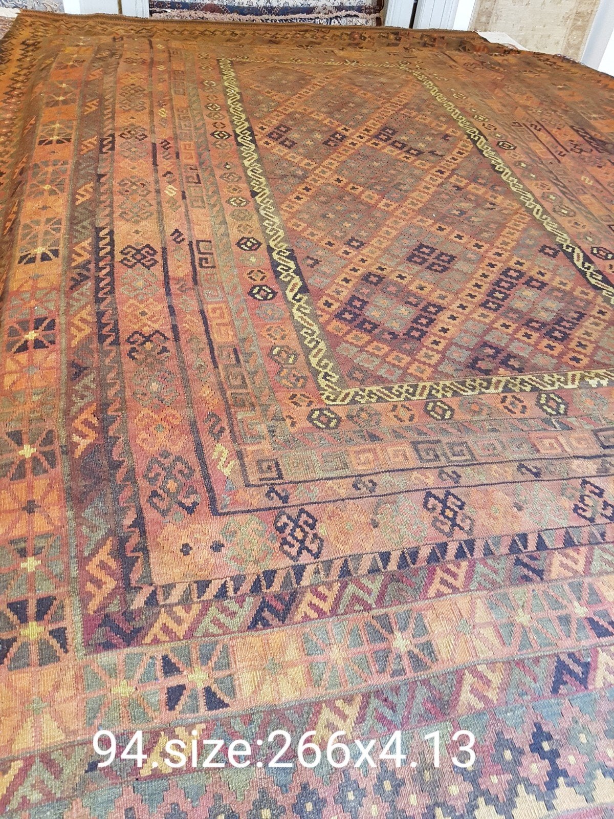 Groot handgeweven tapijt, 266x413 cm, Oranje, Ophalen of Verzenden, Oosters, Bohemien, Traditioneel, 200 cm of meer
