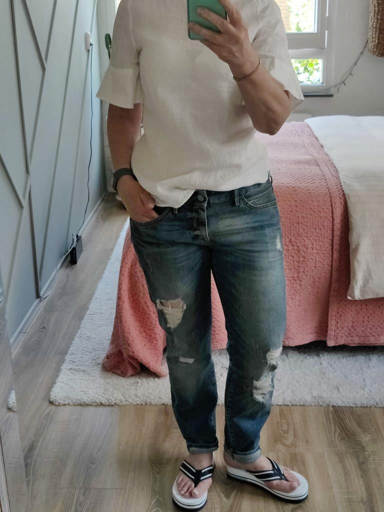 Massimo Ditto witte linnen top met trompet mouwen., Massimo Dutti, Verzenden, Wit, Zo goed als nieuw