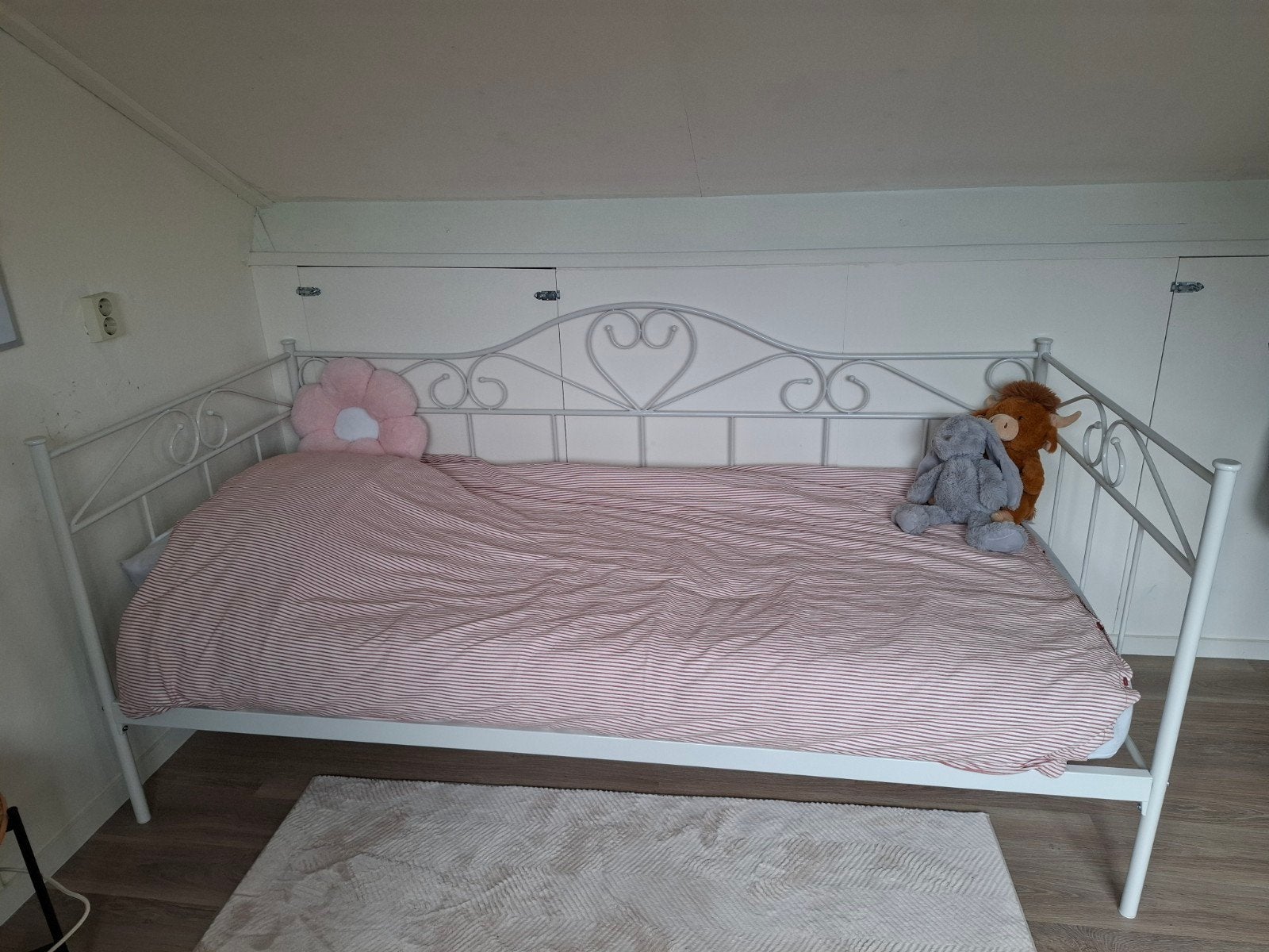 Bed metaal met lattenbodem 90x200cm, Ophalen, 90 cm, Eenpersoons, Wit