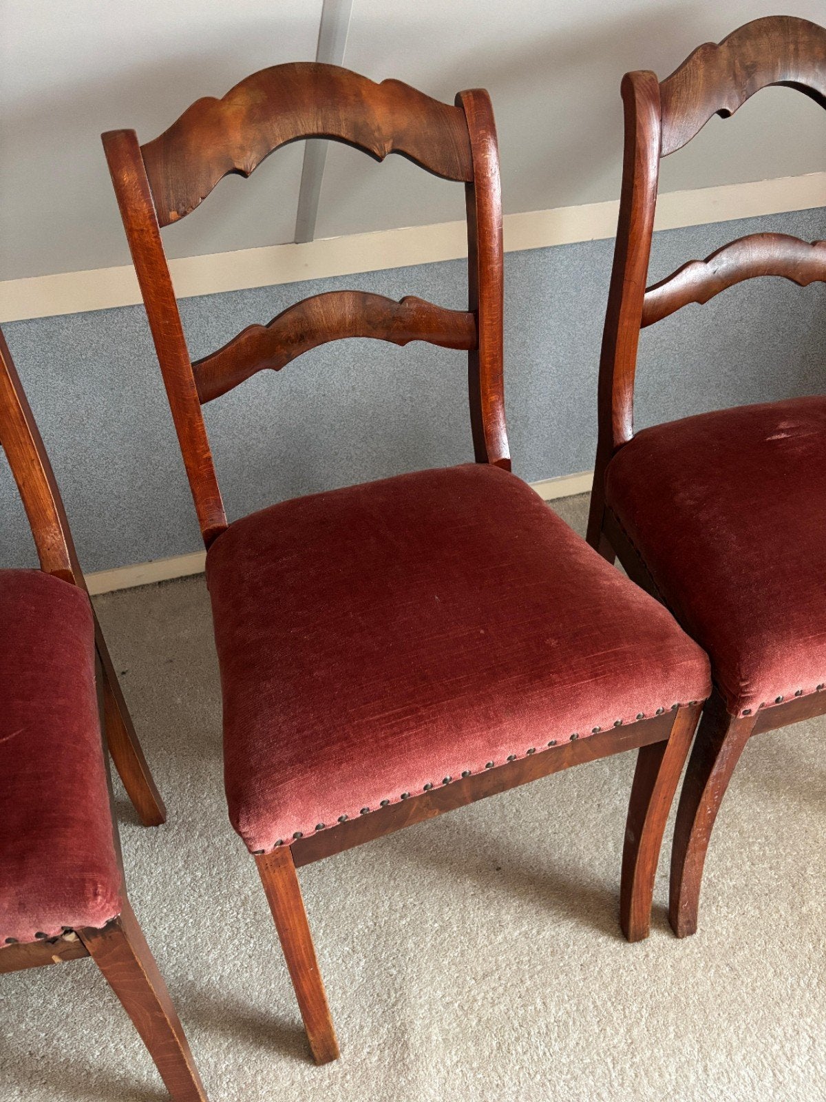 Set van 4 Barokke Stoelen met Rode Velours Bekleding, Ophalen