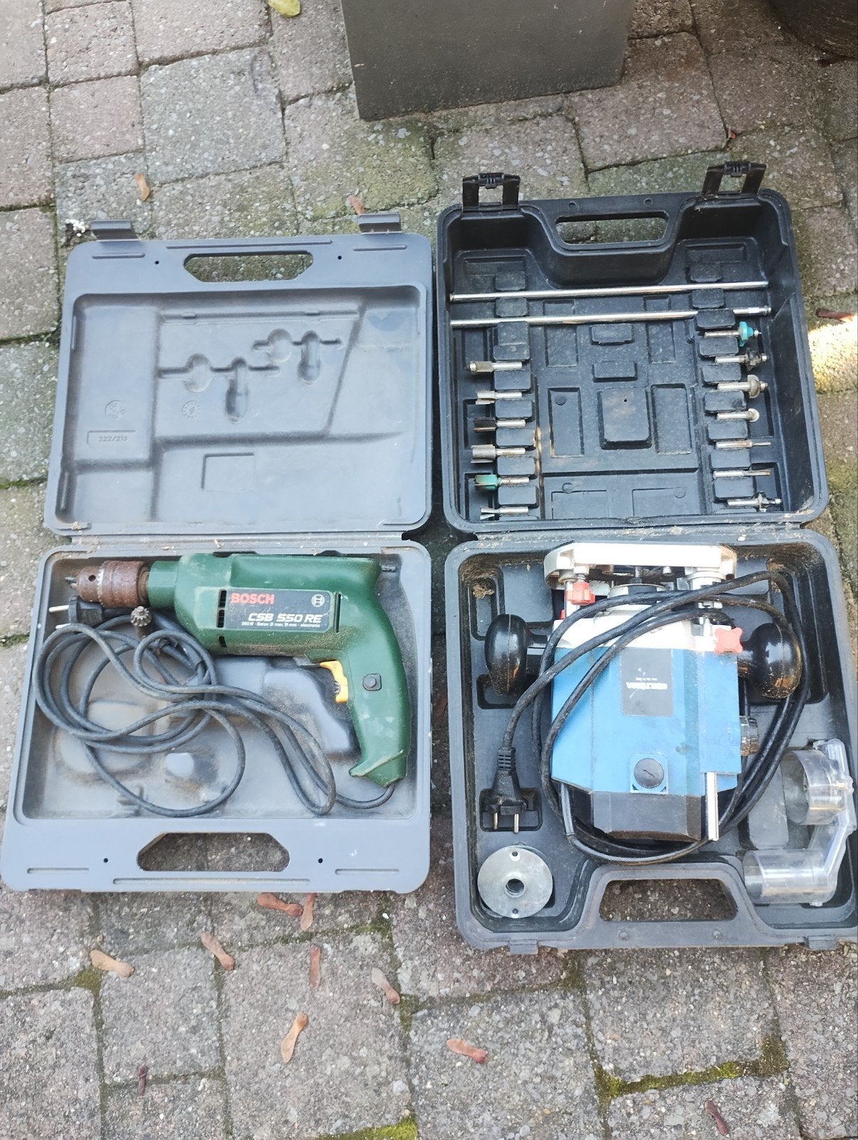 Bosch CSB 550 RE Boormachine en Biltema Bovenfrees, Gebruikt, Klopboormechanisme, 400 tot 600 watt, Ophalen