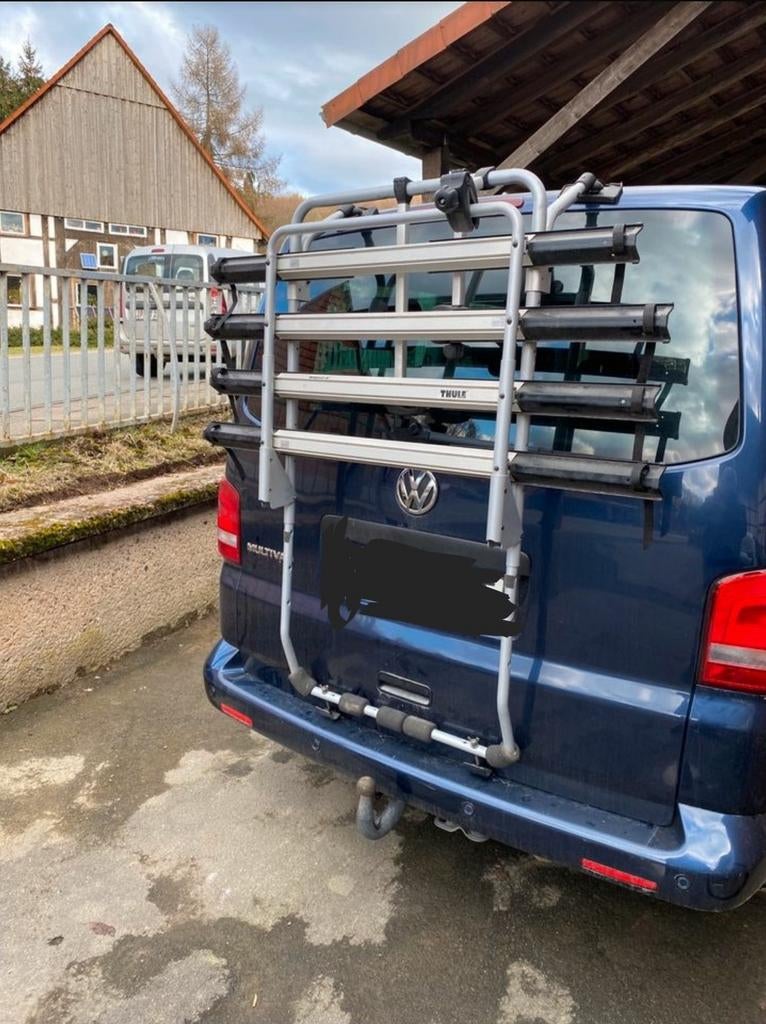 Thule backpack 973 Achterklep T6 T5 L400 Vivaro Hiace Caddy, Achterklepdrager, 3 fietsen of meer, Gebruikt, Elektrische fiets