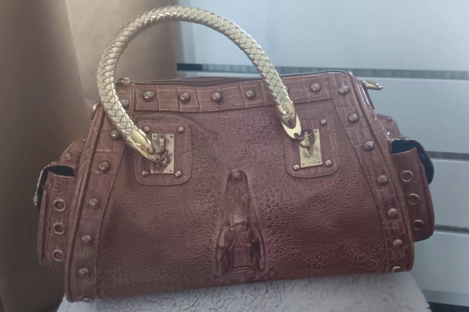 Dames Croco Handtas, Ophalen, Gebruikt, Bruin, Handtas