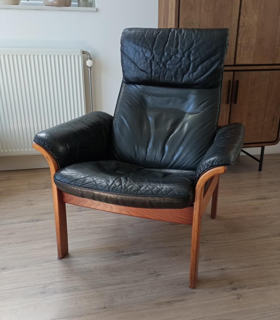 Vintage leren designstoel van G-Möbel, Ophalen, Gebruikt, Minder dan 75 cm, Leer