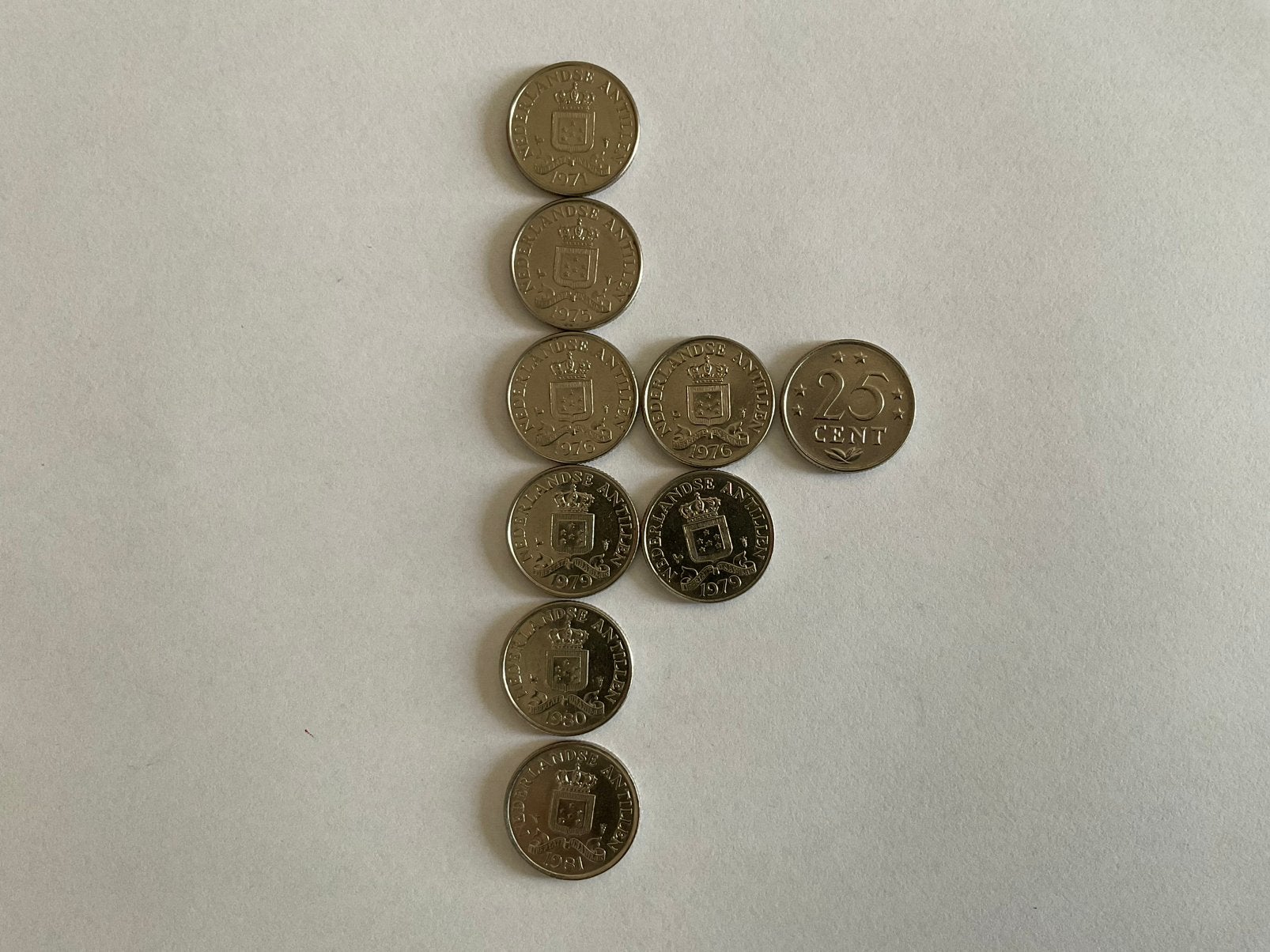 25 CENT NEDERLANDSE ANTILLEN 9 STUKS 1971-75-76-79-80-81, Ophalen of Verzenden