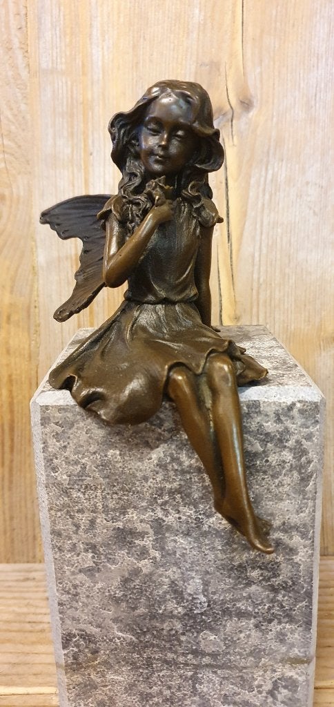 ELFJE MET BLOEM / bronzen beeld / 16 cm hoog / ENGEL / FEE, Antiek en Kunst, Ophalen of Verzenden, Brons, Beeld