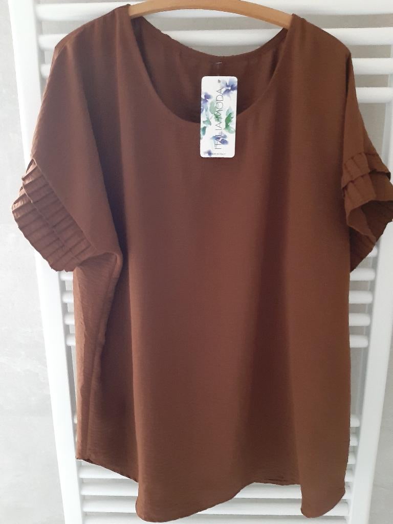 Nieuwe bruine tuniek, ronde hals en leuke aparte mouwen., Kleding | Dames, Italia Moda, Ophalen of Verzenden, Nieuw, Bruin