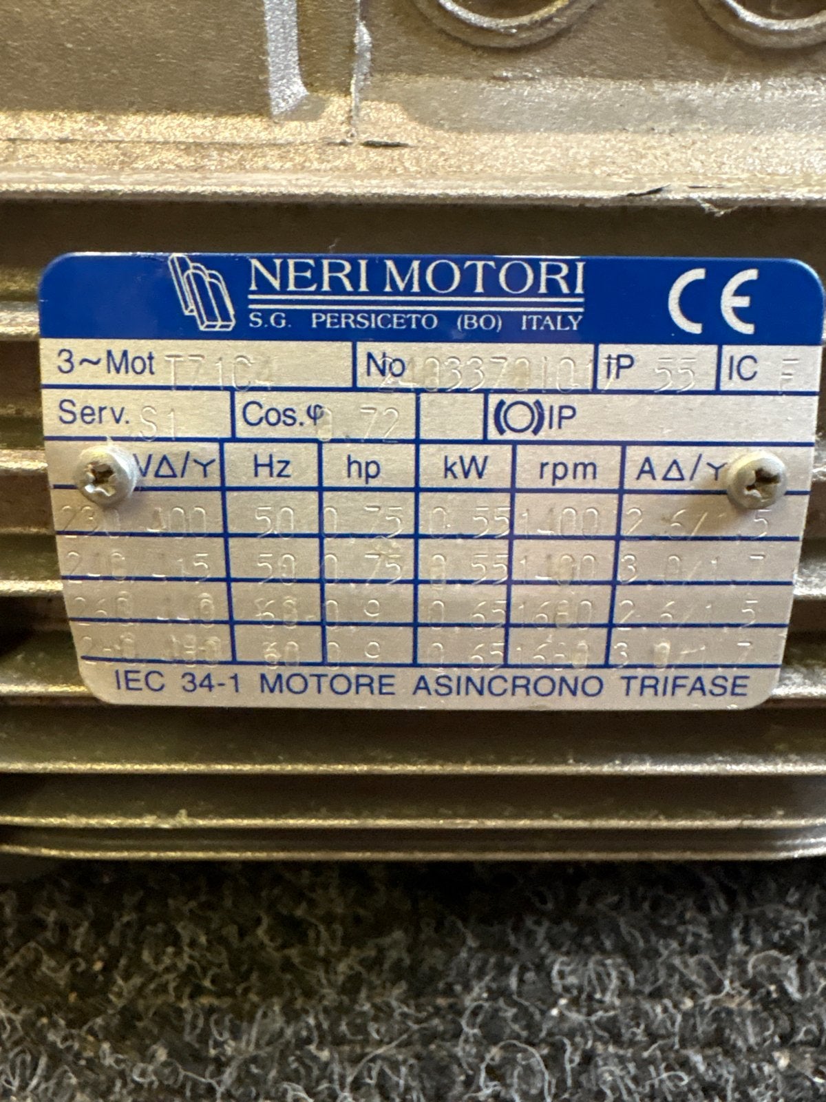 Neri Motori 3 Fase Elektromotor 230/400V met Reductor, Doe-het-zelf en Verbouw, Motoren, Ophalen of Verzenden, Gebruikt, Elektromotor