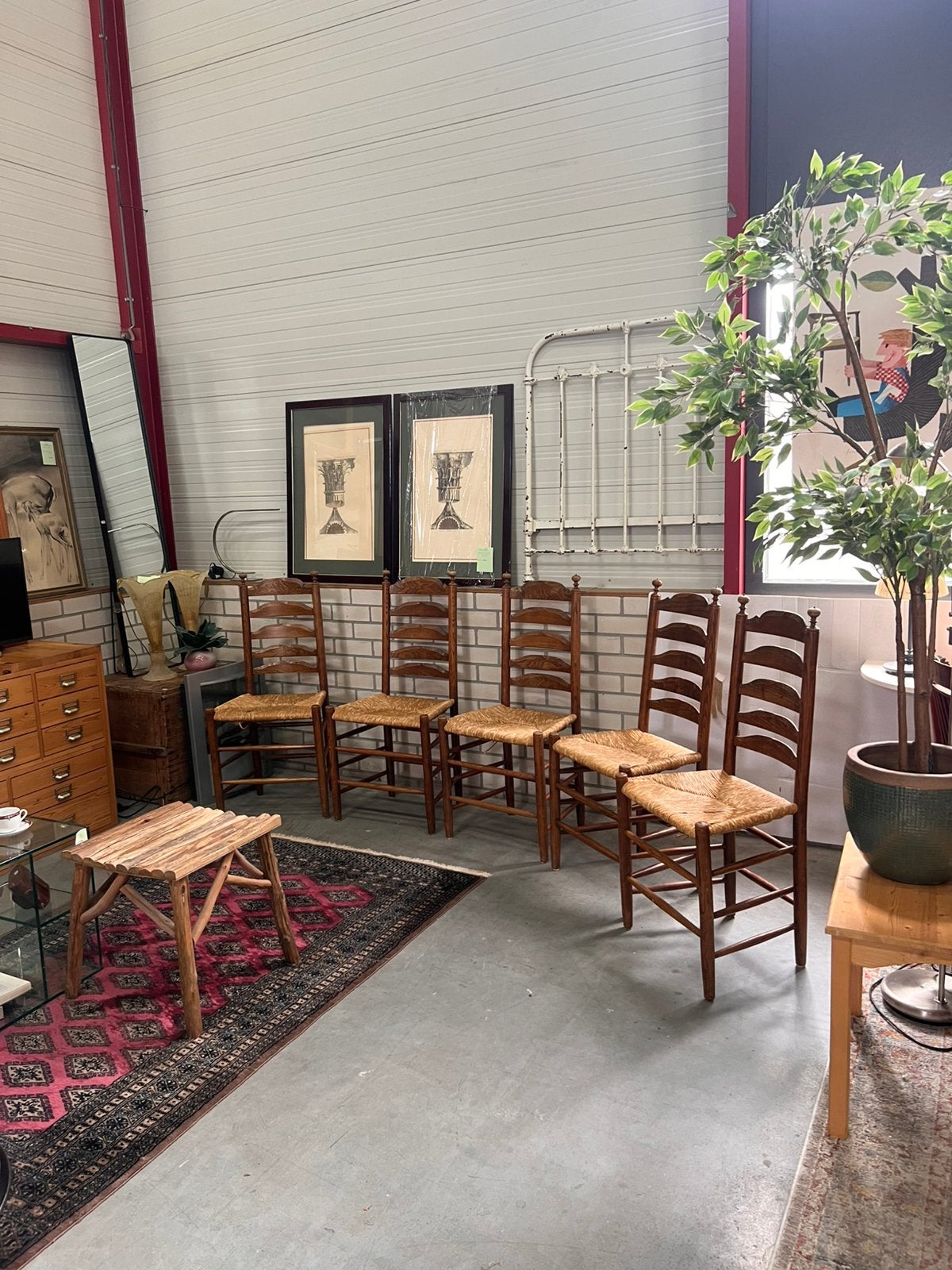 5 Staphorster Stoelen met Biezen Zitting - Topstaat, D, Bruin, Vintage retro antiek, Ophalen of Verzenden
