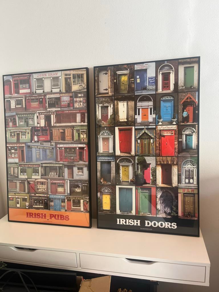 Set van 2 ingelijste posters: Irish Pubs & Irish Doors, Ophalen, Gebruikt, 50 tot 75 cm, 75 cm of meer