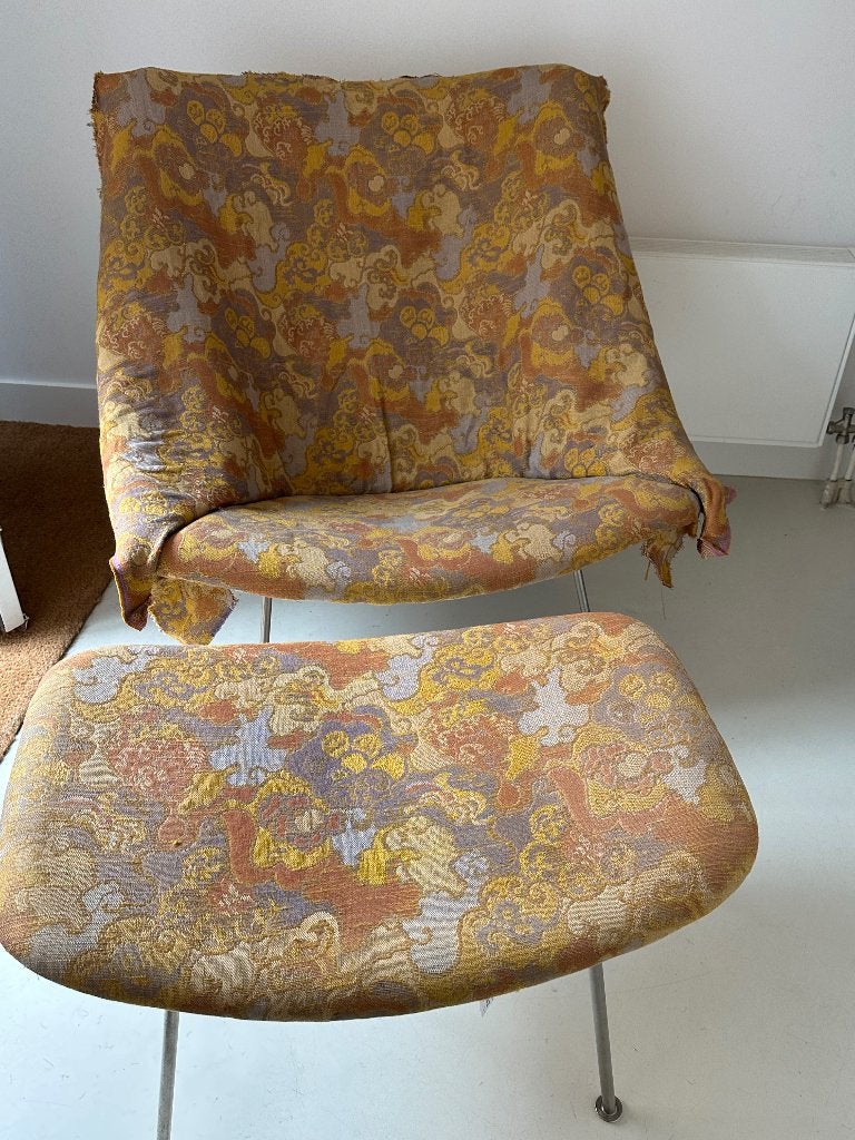 Pierre Paulin Artifort F156Oyster fauteuil & hokker, Ophalen, Gebruikt, 75 tot 100 cm, 75 tot 100 cm