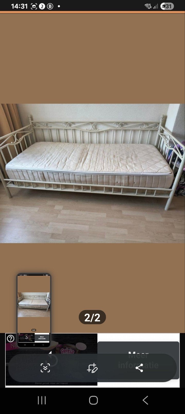 Prachtige metalen bed met bodem en matras is gebruikt als lo, Huis en Inrichting, Slaapkamer | Bedden, Ophalen, Eenpersoons, Metaal
