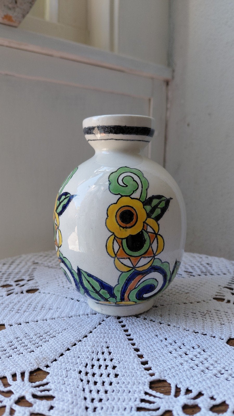 Vintage Boch Frères Keramis vaas met bloemmotief, Ophalen of Verzenden