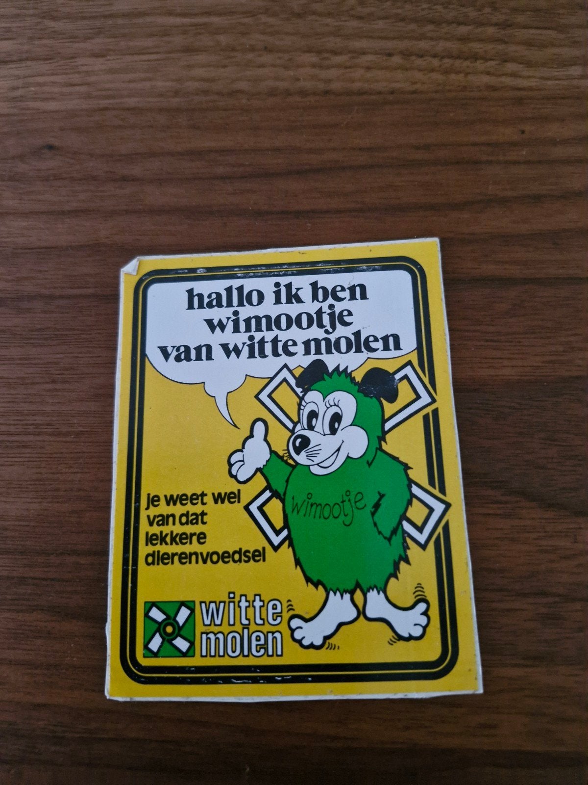 8906 Vintage Wimootje Witte Molen Sticker - Dierenvoedsel, Ophalen of Verzenden
