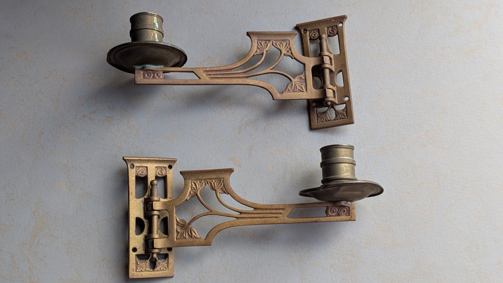 Set 2 Jugendstil piano kandelaars Art Nouveau piano scones, Ophalen of Verzenden, Koper of Brons