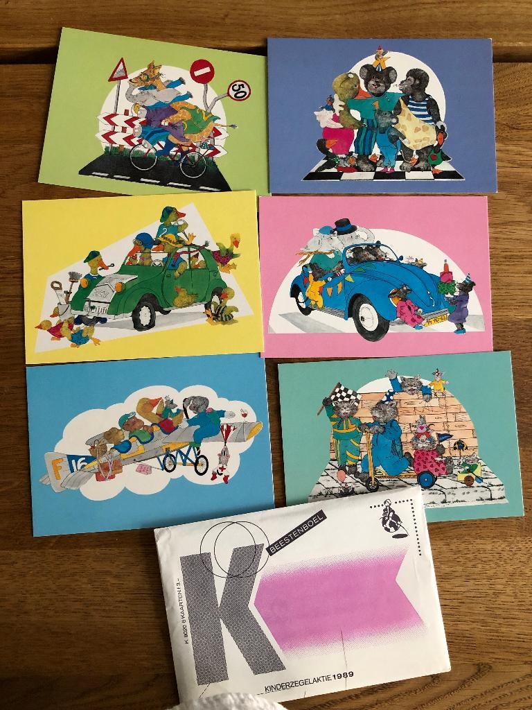 Voor het kind, set van 6 Beestenboel, Gerda Boersma 1989, Verzamelen, Ansichtkaarten | Themakaarten, Verzenden, 1980 tot heden