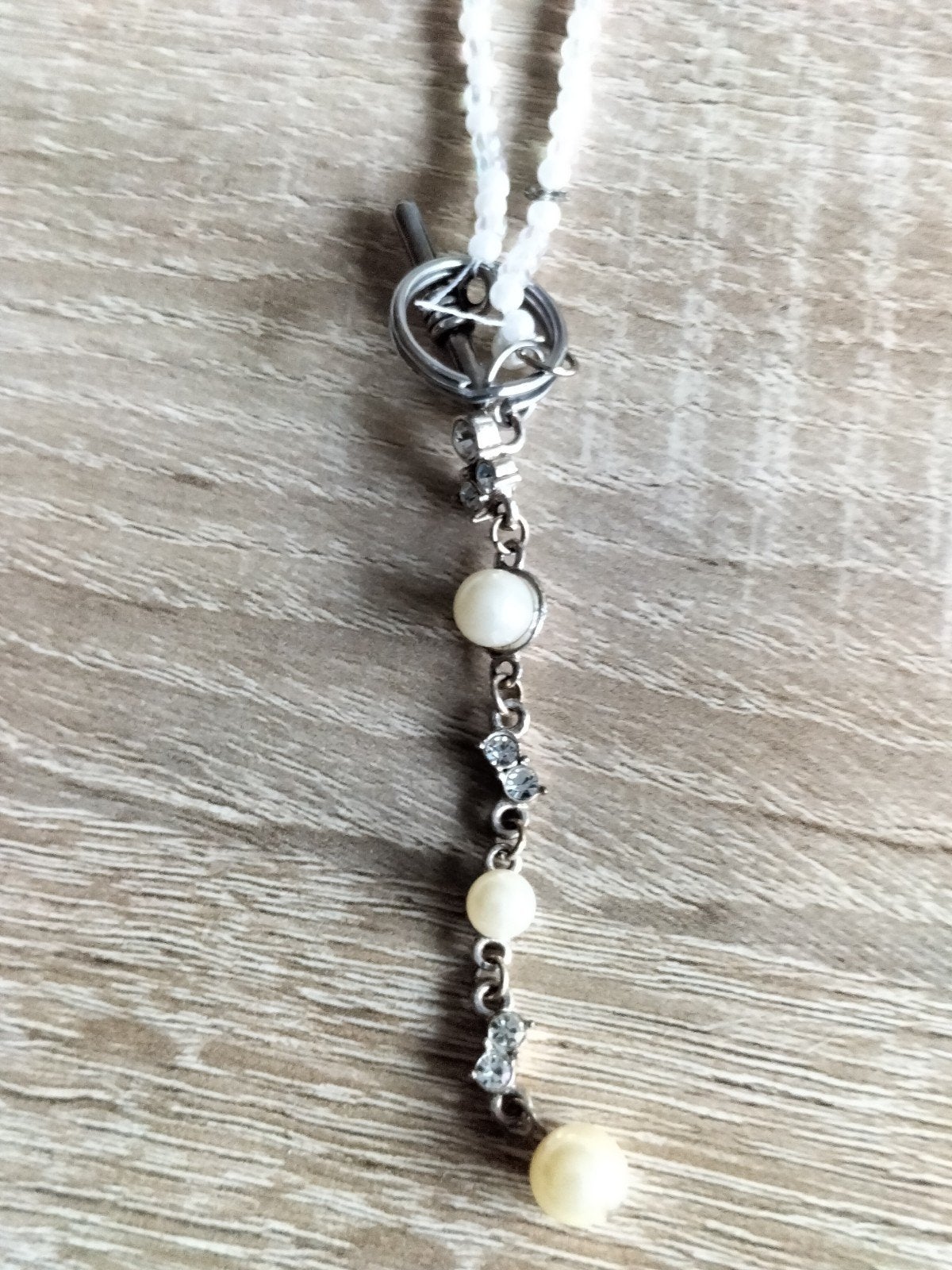 Vintage ketting met parels en strass, Overige materialen, Gebruikt, Met strass, Wit