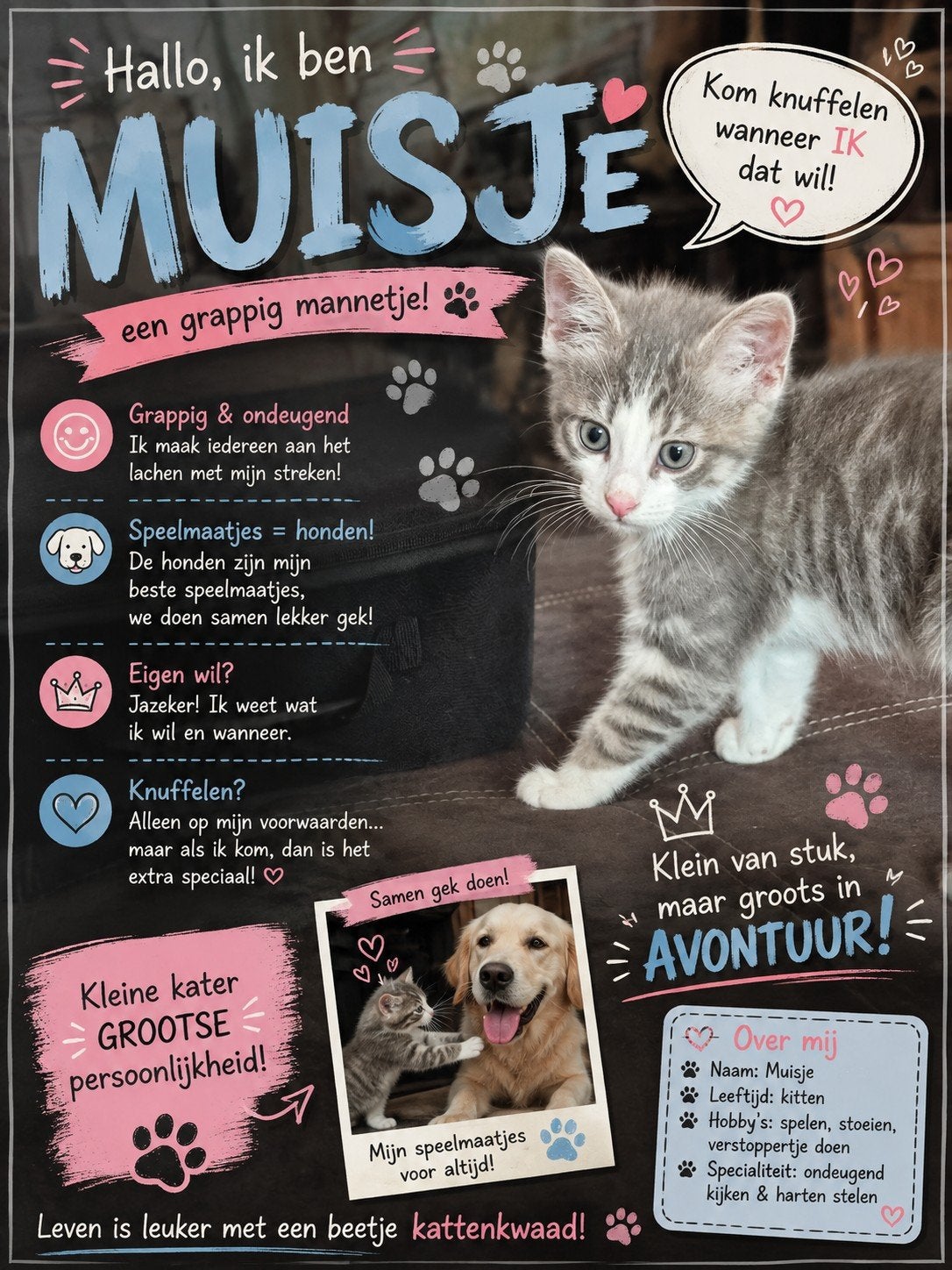 lieve kittens gewend aan kinder handjes natte honde neusen, Meerdere dieren
