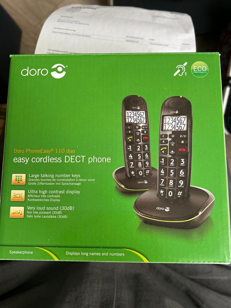 Telefoon ouderen Doro PhoneEasy 110 duo draadloze DECT tel, Ophalen of Verzenden, Nieuw, 2 handsets, Stralingsarm