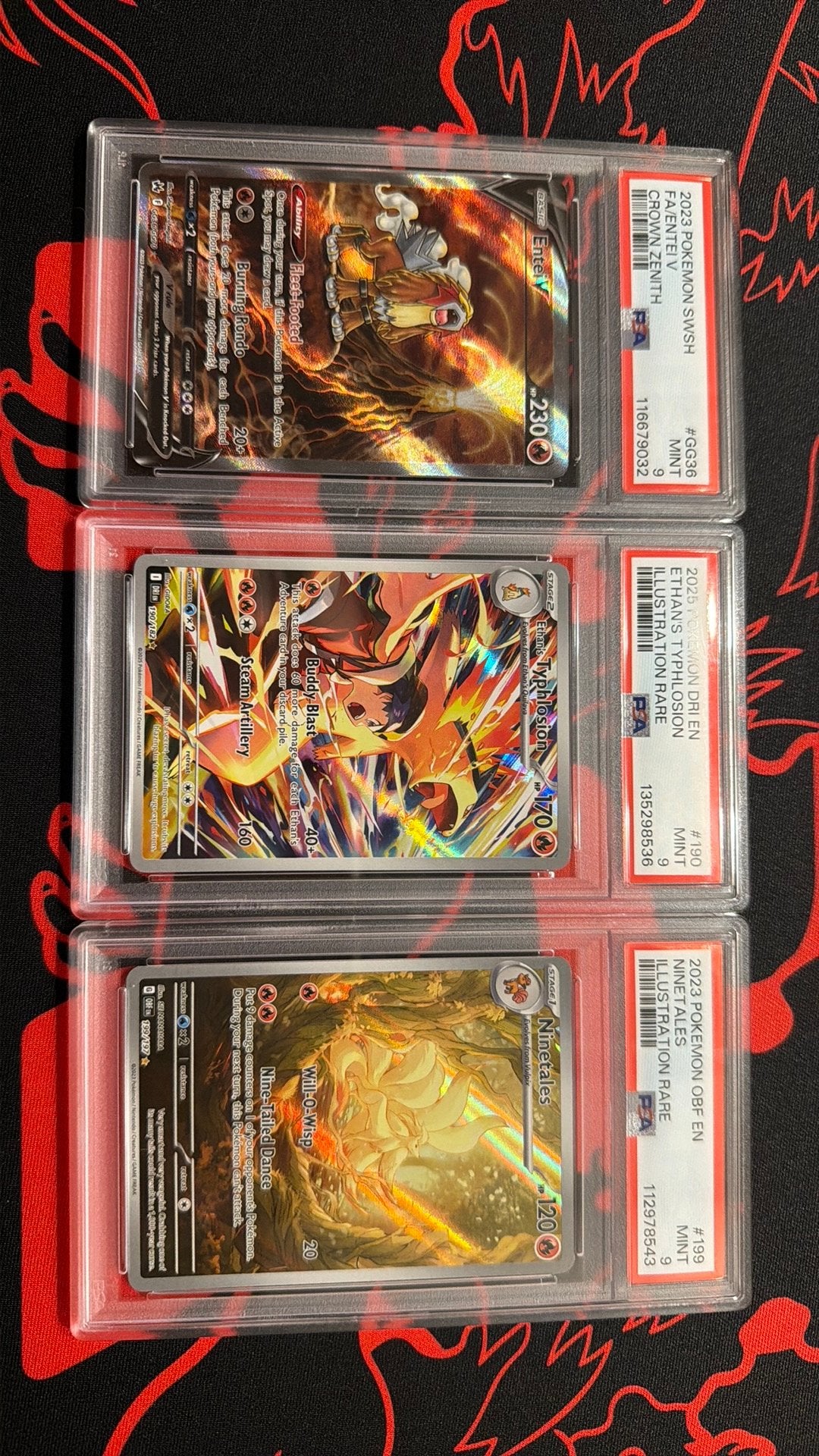 3x PSA 9 Entei Typhlosion Ninetales, Ophalen