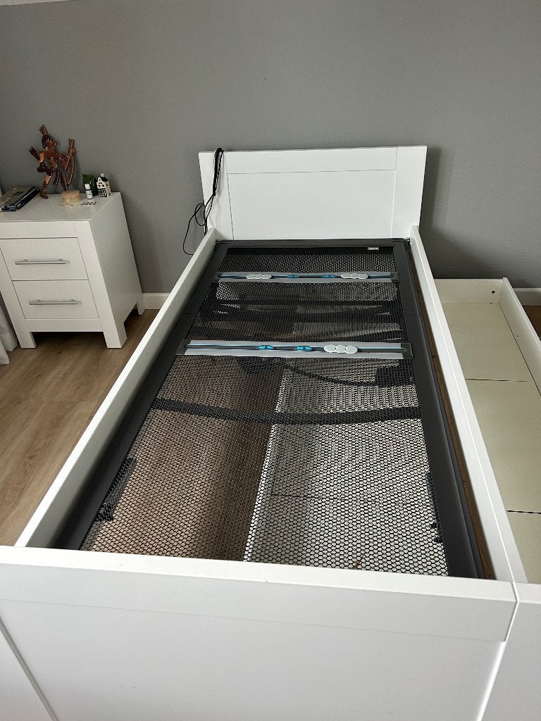 Bopita bed met Auping spiraal, Ophalen, 90 cm, Eenpersoons, Wit