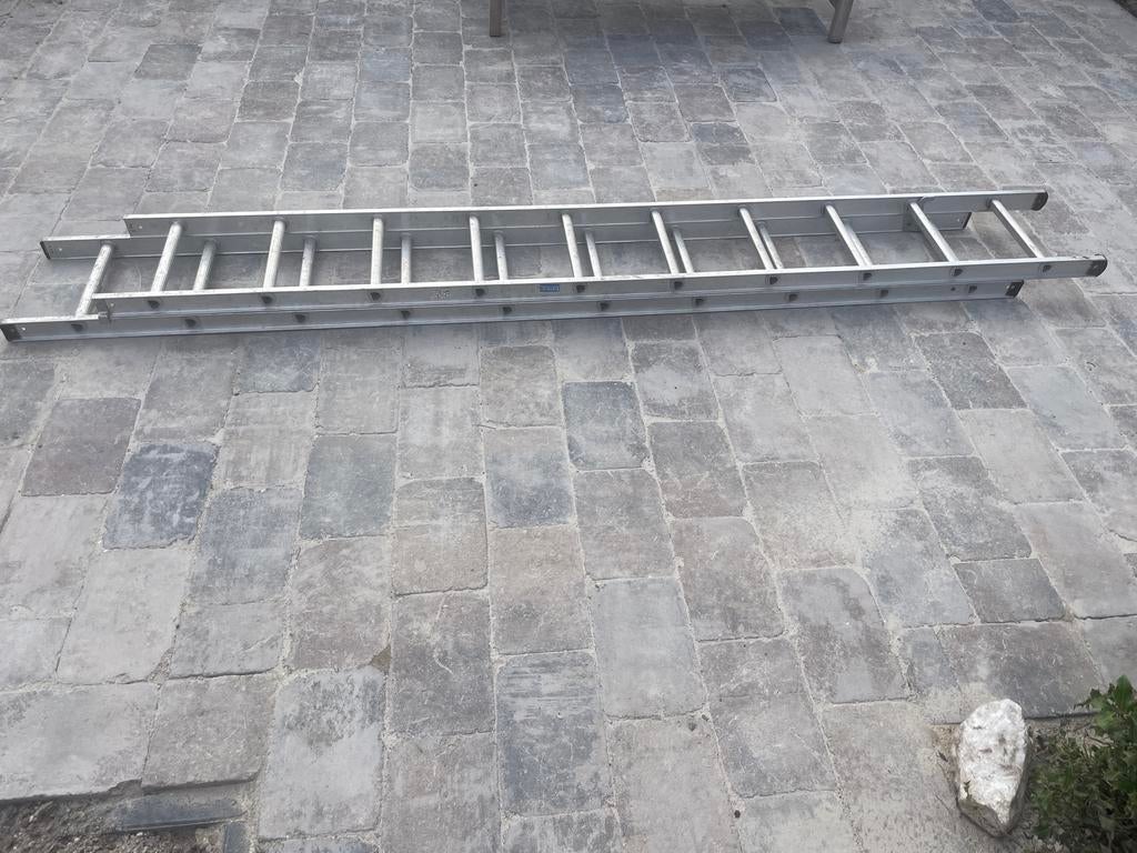 Aluminium Schuifladder 2 x 2,8 m - Excelsior, Doe-het-zelf en Verbouw, Ladders en Trappen, Ophalen, Gebruikt, Ladder, Opvouwbaar of Inschuifbaar
