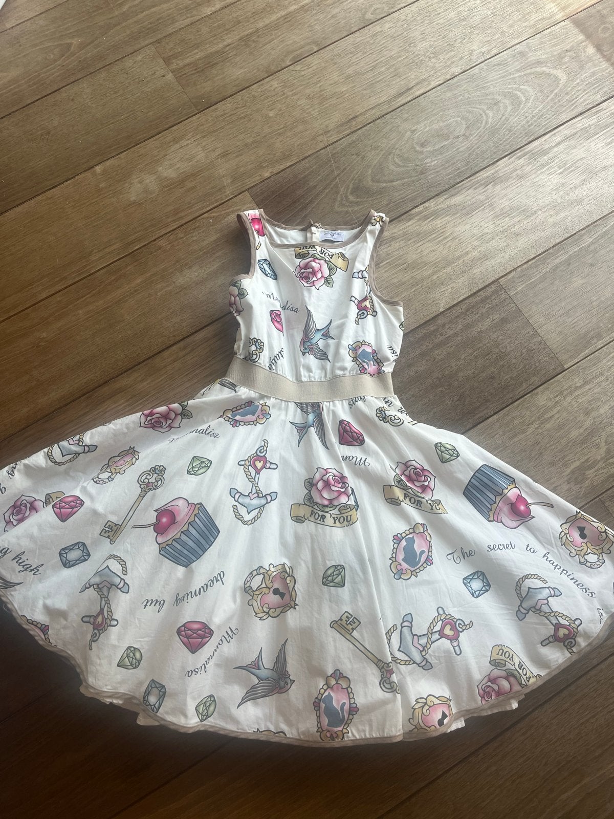 Mooie Monnalisa jurk met tattoo-print voor meisjes, Ophalen of Verzenden, Zo goed als nieuw, Meisje