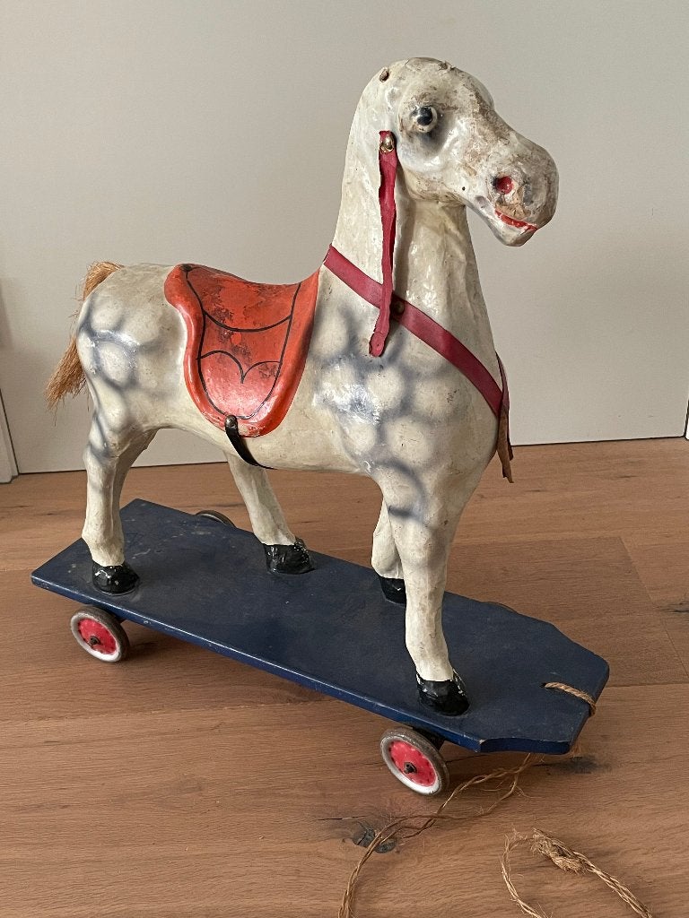 Antiek papier-maché speelgoedpaard jaren 30-40, Ophalen of Verzenden