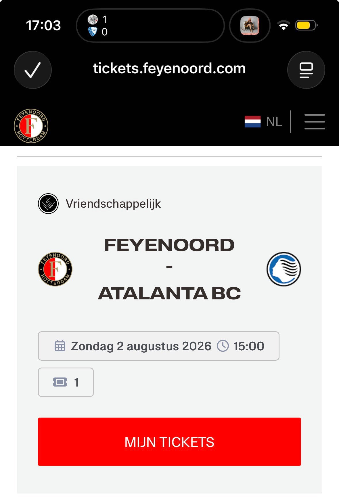 Feyenoord - atalanta vak y1, Seizoenskaart, Eén persoon, September