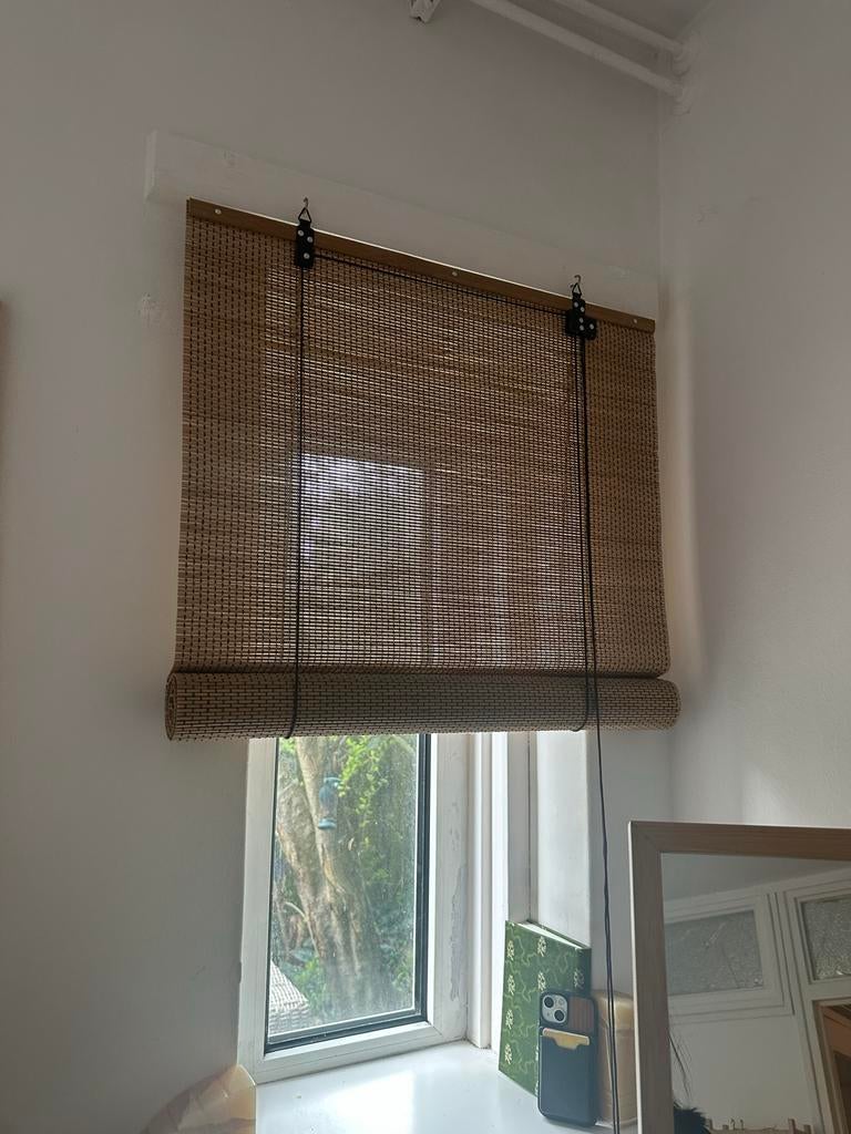 Bamboe rolgordijn, Ophalen, Gebruikt, Bruin, 100 tot 150 cm