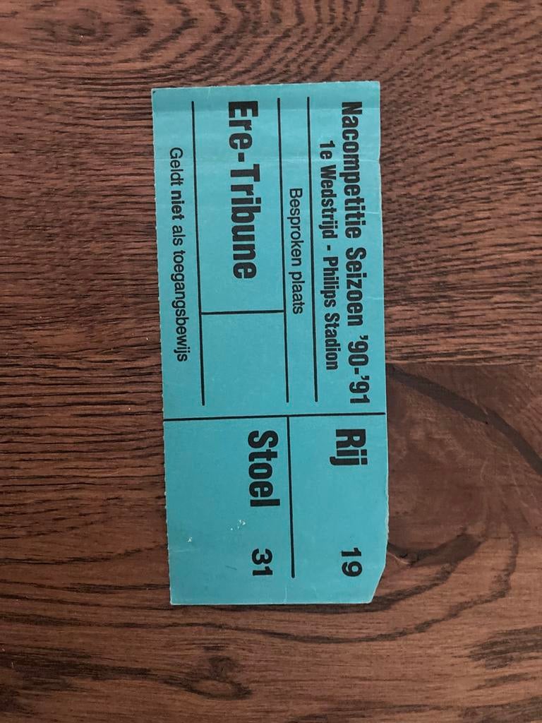 TICKET NA COMPETITIE EERSTE RONDE 90-91, Ophalen of Verzenden, Zo goed als nieuw, PSV, Overige typen