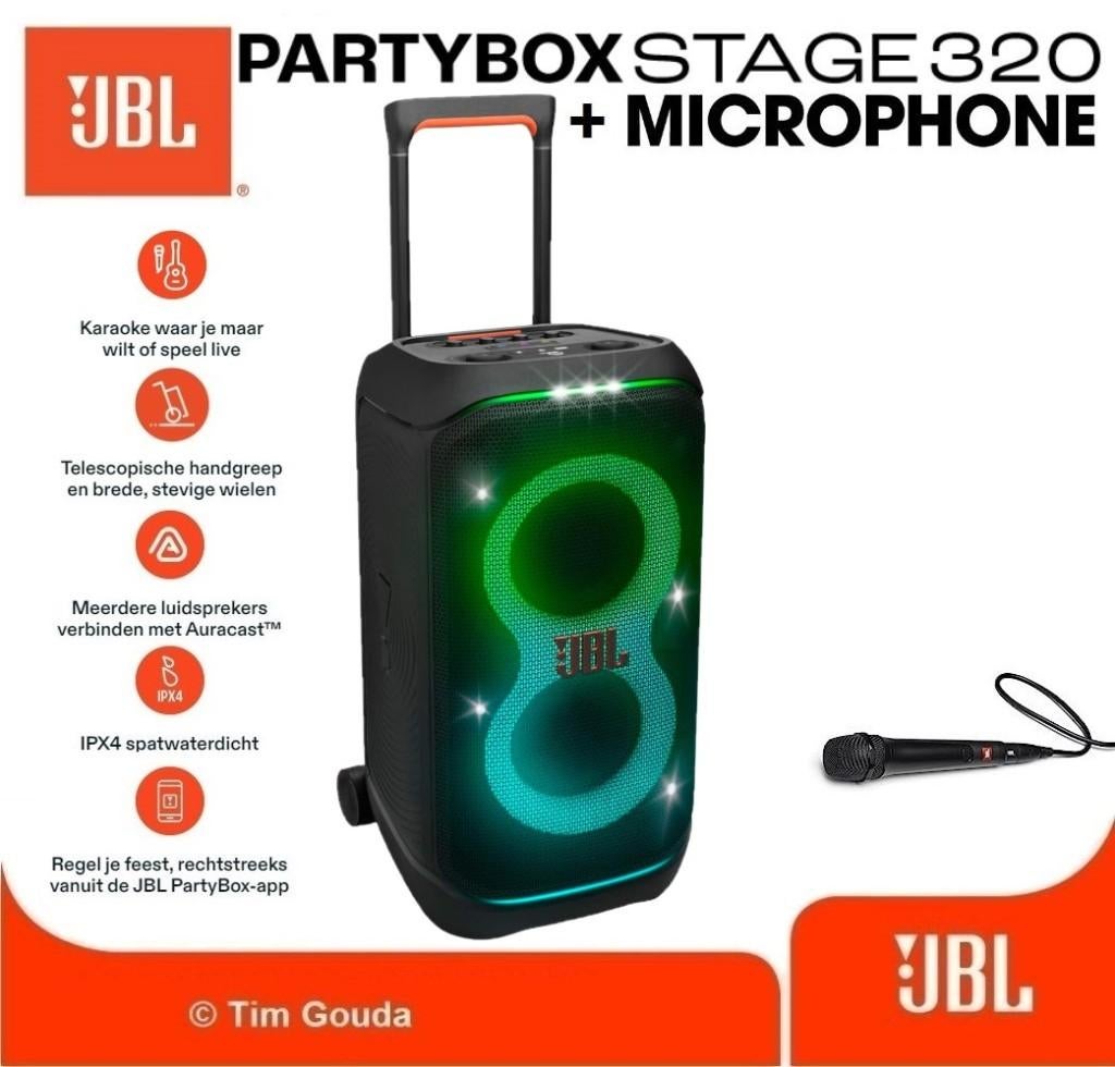 ✅ JBL Partybox Stage 320 + Microfoon - NIEUW, JBL, Overige typen, Nieuw, Ophalen of Verzenden