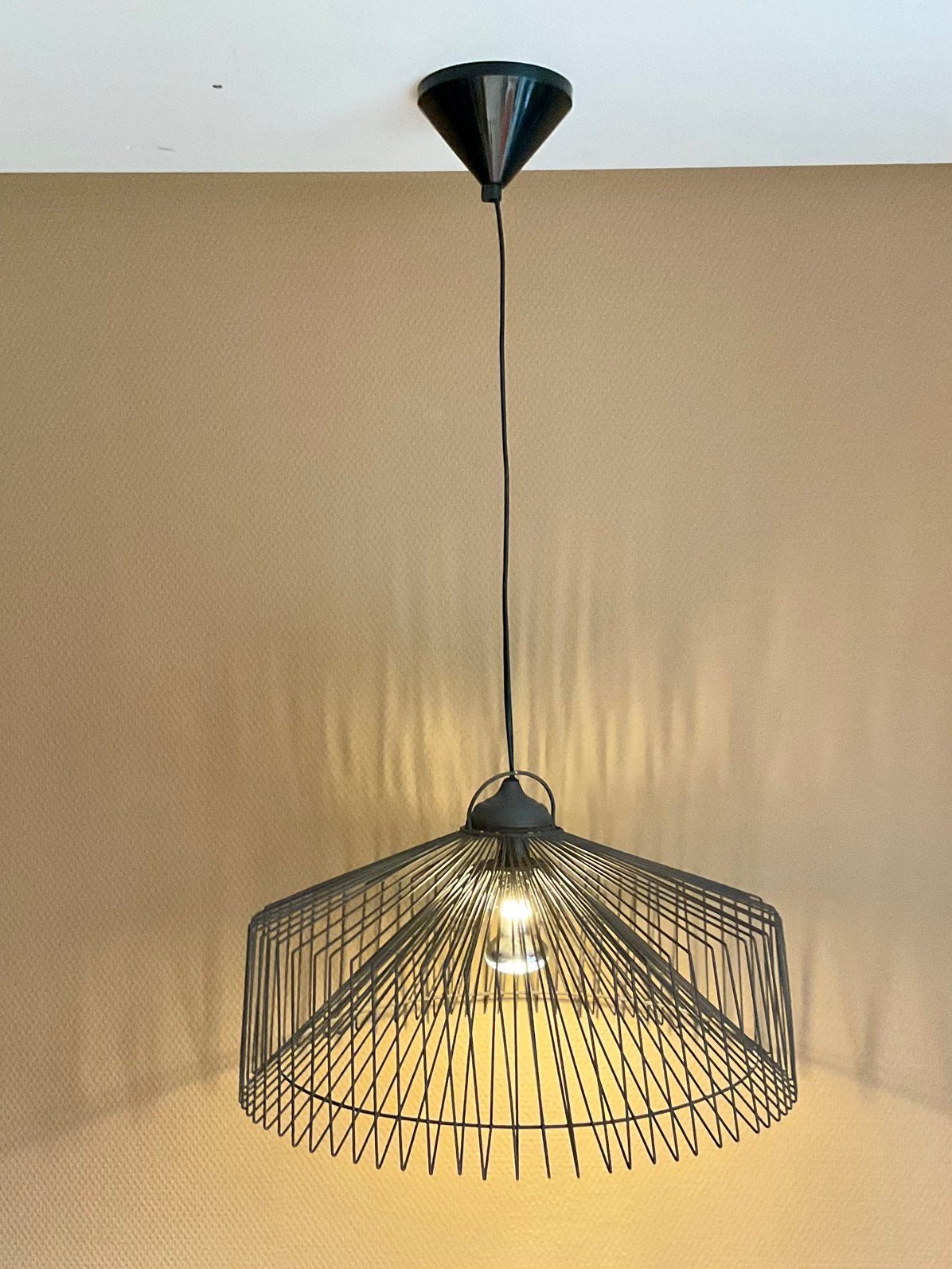 Industriële hanglamp ijzer doorsnee 43 cm, Zo goed als nieuw, Metaal, Industrieel, E27 (groot)