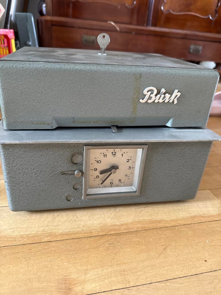 Vintage Bürk prikklok - Authentieke tijdregistratie, Antiek en Kunst, Antiek | Klokken, Ophalen of Verzenden